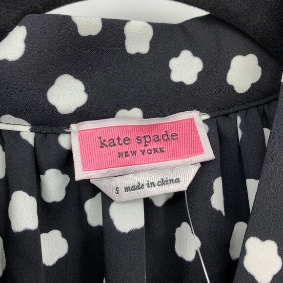 Kate Spade Cloud Dot Blouse Womens Size Small Ruffle Tie Neck Black White NEW - Picture 6 of 7